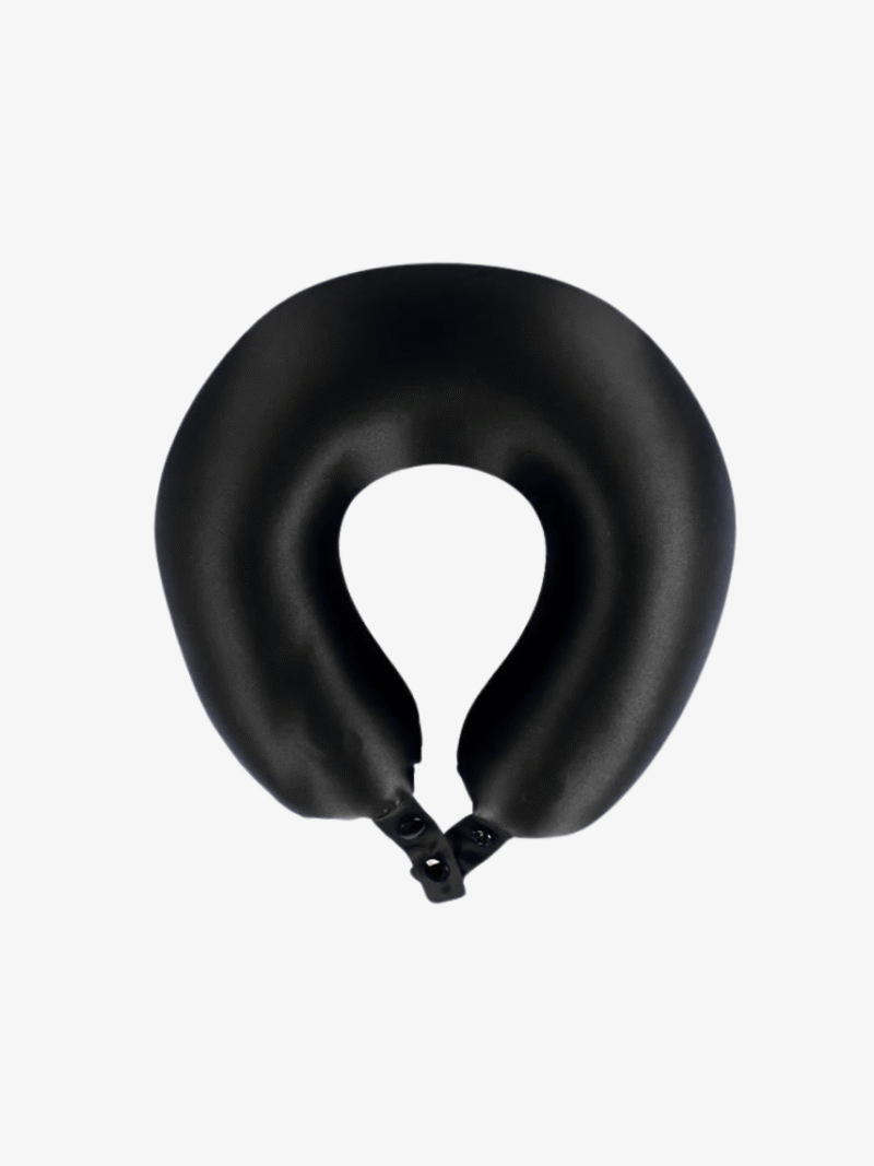 Sort U-formet rejse- og nakkepude med knaplukning, ergonomisk støtte