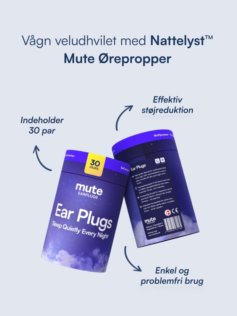 Lilla Mute ørepropper i cylinderpakning, 30 par, søvnvenlige med effektiv støjreduktion