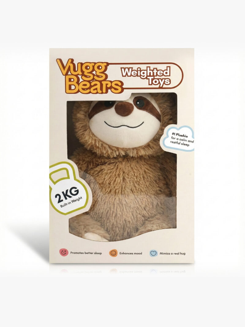 Vugg Bears vægtet krammebamse i æske, brun dovendyrsplush med 2 kg indbygget vægt